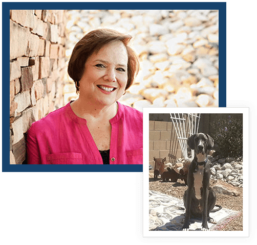 Amy DuBois, RN, BCPA, founder of RN Patient Advocate of Tucson, with her rescue Great Dane